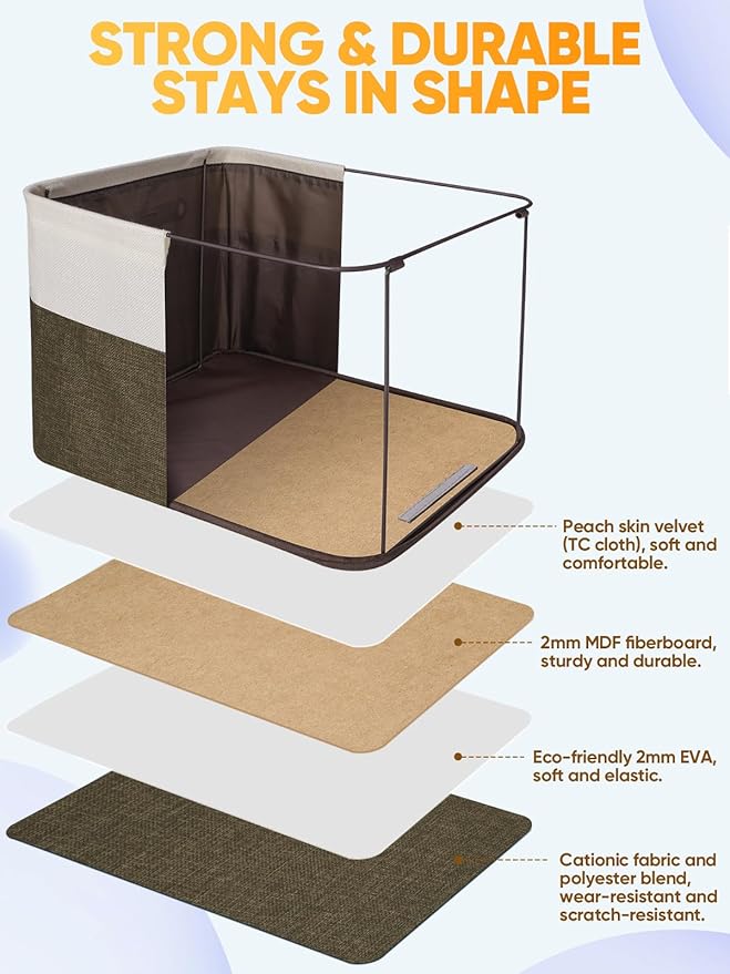 BALEINE 1 Pack Fabric Storage Bins for Shelves, Linen Storage Baskets for Organizing, Decorative Closet Bins for Clothes, Home (Brown, 14''x10''x8.5'')