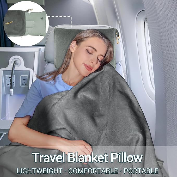 CLEXION Travel Blanket & Pillow Set, 300 GSM Soft Fleece, 60x43 Inches, 3-in-1 Airplane Blanket, Travel Pillow and Blanket Set, Travel Blanket Airplane Compact with Bag, Travel Essentials, Grey