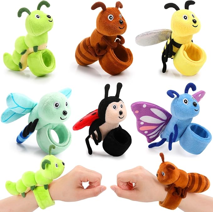 6 Pcs Stuffed Animal Slap Bracelets Plush Animal Snap Bracelets Cute Wrist Slap Band Toy Wrist Animals Slap Bracelet Wrist Toy for Girls Boys Kids Gift Party Favors Birthday (Insect Animals)