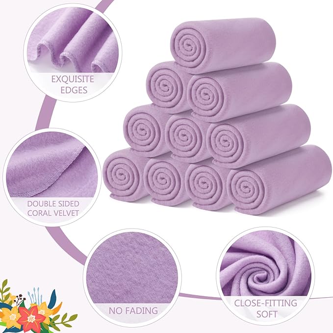 Buryeah 10 Pcs Fleece Blanket Bulk Soft Warm Blankets Cozy Fleece Lightweight Throw Blankets Plush Pet Throw Blanket for Home Bed Sofa Office Wedding Gifts Travel(50" X 60",Taro Purple)