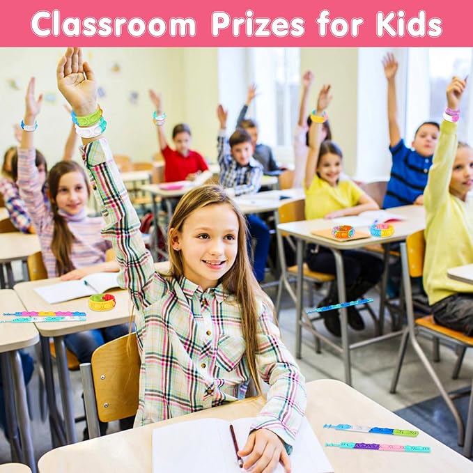 24 PCS Pop Bracelets Fidget Toys Bulk Its Bear Bracelet Kids Party Favors Fidget Toy Pack Fidgets for Classroom Prizes Birthday Goodie Bag Stuffers Sensory Toys for Girls Boys