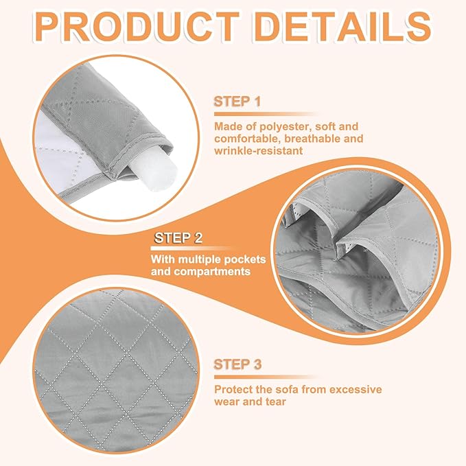 uxcell 1 Pcs Recliner Armchair Caddy, Couch Armrest Organizer with 5 Pockets for Bedside Sofa Remote Control Holders Magazine Phone Book Glasses (Gray, 35"x13")