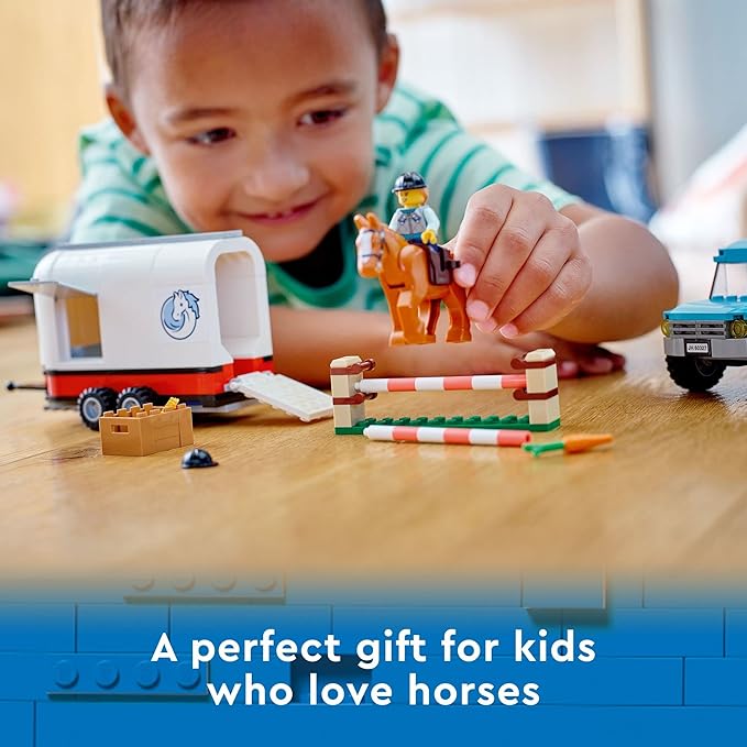 LEGO 60327 City Great Vehicles Horse Transporter Set, with SUV Toy Car, Trailer, Horse Figure and Jump, Gifts for Kids, Boys & Girls 5 Plus Years Old