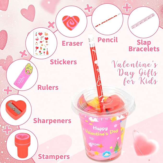 216PCS Valentines Day Gifts for Kids, Valentines Day Stationery Gifts, Valentines Party Favors with Stampers Pencils Rulers Stickers, School Rewards Classmate Gift Exchange Goody Bag Fillers for Kids