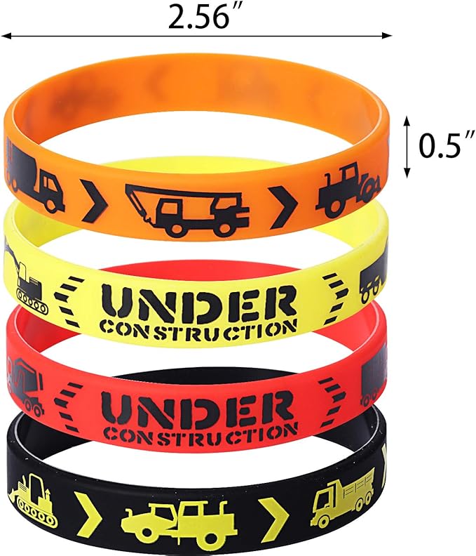 JOVITEC Jovite 48 Pcs Construction Bracelets Cconstruction Party Favors Rubber Bracelets Construction Themed Birthday Party Supplies Decorations Construction Goodie Bags Silicone Wristbands