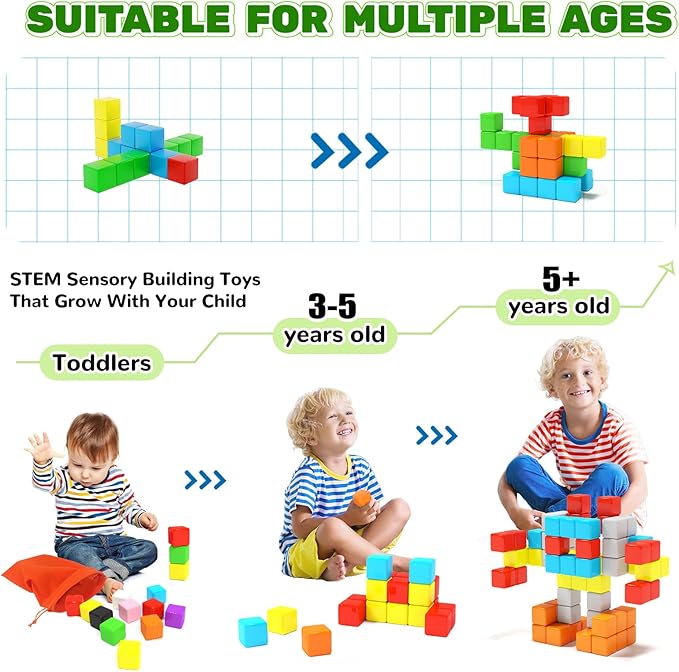 40pcs Magnetic Blocks for Toddler Toys, Large Magnetic Cubes Building Blocks Classroom Must Haves, STEM Preschool Montessori Sensory Magnet Toys for 3 4 5 6 Year Old Boys and Girls
