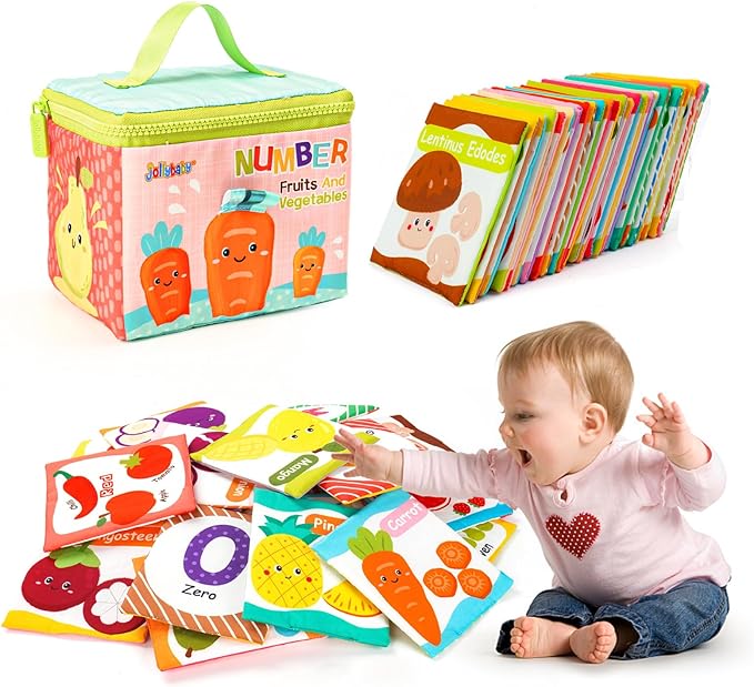 Jollybaby Reusable Soft Flash Cards for Baby 0-6-12-18 Months, Preschool Learning Resource Toys for Toddler 0-1-2-3-4 Years, Montessori Sensory Sight Words Numbers Toys for 0-6-12 Months Baby Gift