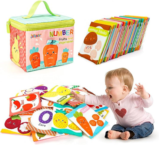Jollybaby Reusable Soft Flash Cards for Baby 0-6-12-18 Months, Preschool Learning Resource Toys for Toddler 0-1-2-3-4 Years, Montessori Sensory Sight Words Numbers Toys for 0-6-12 Months Baby Gift