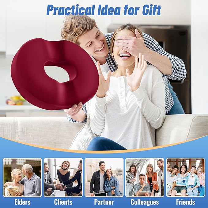 CloudBliss Donut Pillow Seat Cushion Chair Pad for Tailbone Pain Relief and Hemorrhoids, Memory Foam Seat Chair Cushion for Men and Women for Home & Office, (Red-2XL)