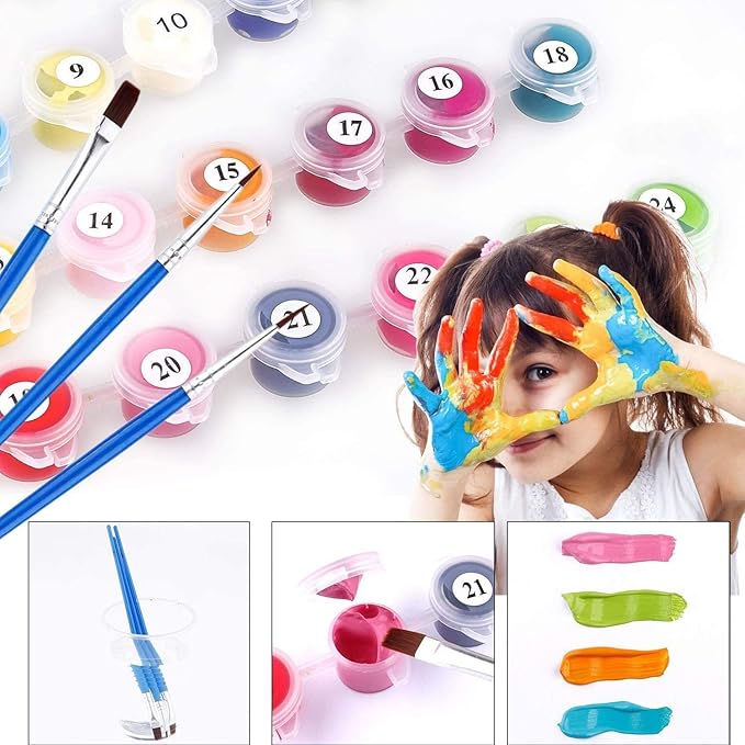 Elftoyer Paint by Numbers for Kids & Adults & Beginner, DIY Canvas Painting Gift Kits for Home Decoration - Colorful Dinosaurs 16 x 20 inch (Without Framed)