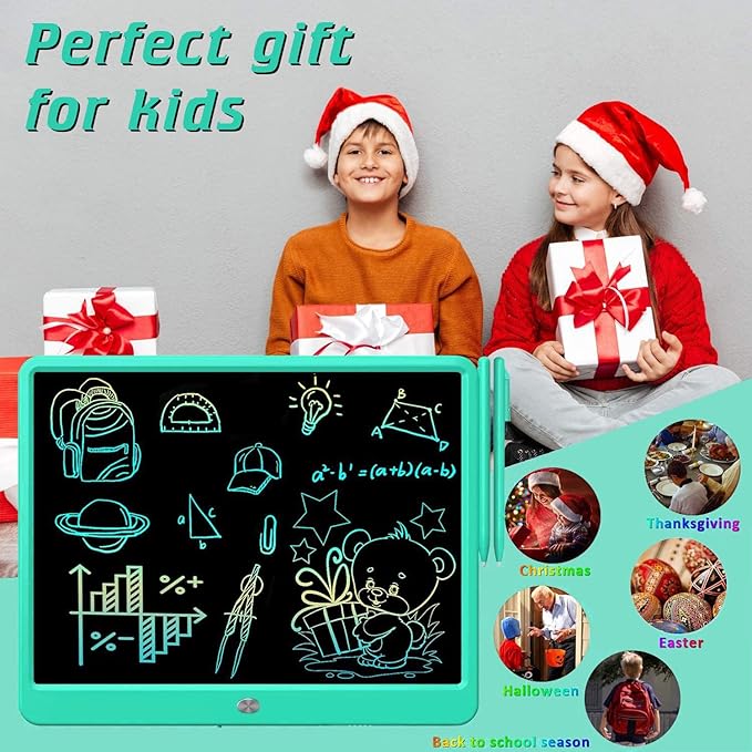 FLUESTON LCD Writing Tablet, Doodle Board Toys Gifts for 3-8 Year Old Girls Boys, 15 Inch Colorful Electronic Board Drawing Pad for Kids, Gifts for Toddler Educational Learning Travel Birthday, Green