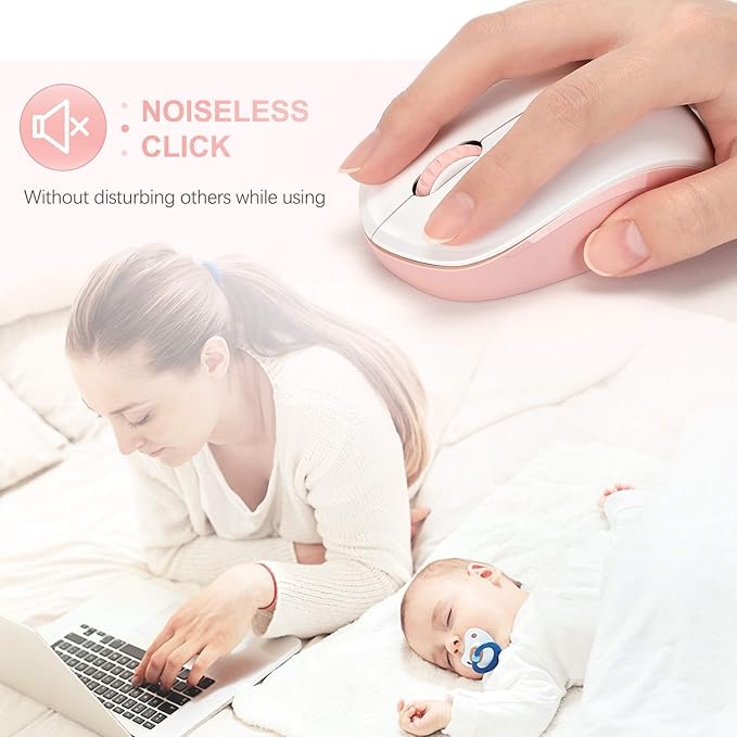 seenda Wireless Mouse, 2.4G Noiseless Mouse with USB Receiver Portable Computer Mice for PC, Tablet, Laptop, Notebook - Pink & White