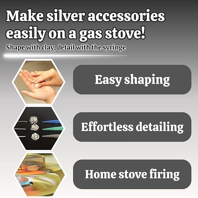 Art Clay Silver 50g, Syringe Type 10g (with 3 Tips) & Set of 3 Polishing Cloths A-0275,A-0281