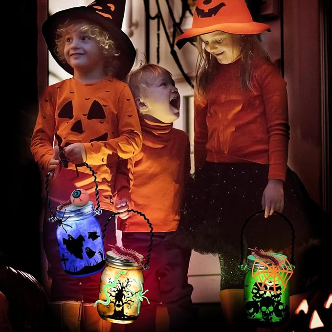 Halloween Crafts Activities For Kids Ages 4-12,8 Pack Glass Mason Jar for School Halloween Art Activities,Halloween Craft Supplies,DIY Lantern Jar for Gifts Halloween Party Favors,Classroom Prizes