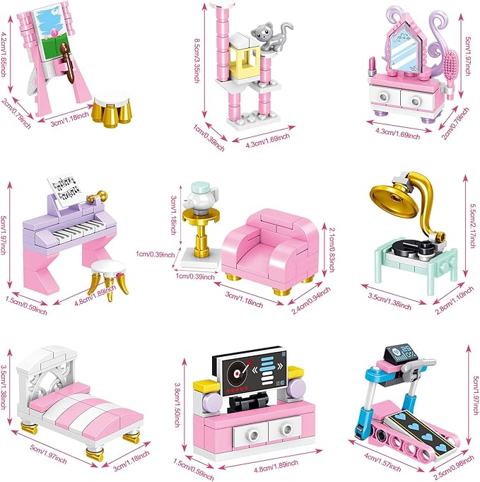 Friends House Building Block Sets, Girls Bedroom Recreation Gym Fitness Living Room Friendship Playhouse 9-in-1 Apartment Bricks Kit Birthday Roleplay Gifts for Old Kids 6+ 6-12 8-12