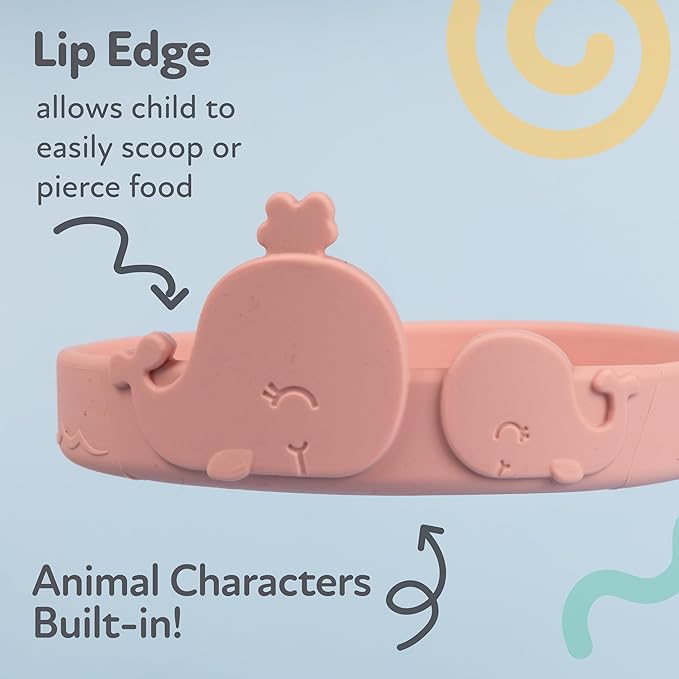 Nuby Animal Friend Silicone Round Plate - Toddler Plate - 6+ Months - Pink Whale Plate