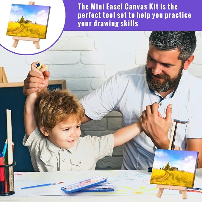 Fuutreo Watercolor Paint Sets 3x4 Mini Canvas Easel Paints Brush Set Kids Art Party Favors and Party Supplies Watercolor Paint Party Favors Washable Watercolor Bulk for Kids Birthday Prizes (24 Pcs)