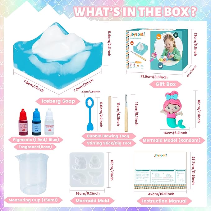 3 in 1 Mermaid Soap Making Craft Kit Kids Toy, STEM Art and Craft Science Toy for Toddler, Dig Soap with Silicone Mold,Fragrances, Best Educational Craft Activity, Birthday Easter Gift for Girl Boy