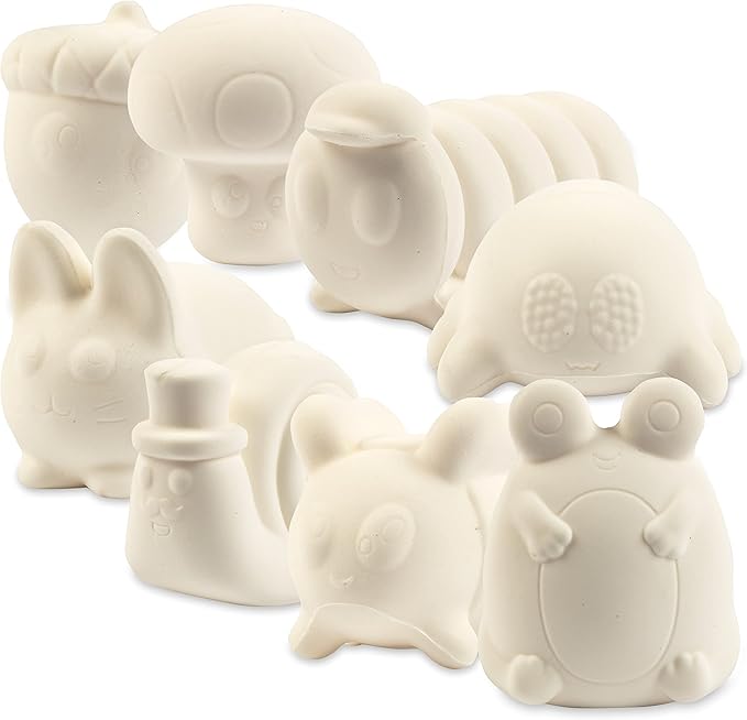 Idiy Party Craft Kit Jumbo Cute Critters Squishies (8 Garden Figures w 12 Fabric Paints)-White Kawaii Slow Rising Squishy Toys, Scented Stress Relief, Kids School, Birthday Activity Gift (4"-6")