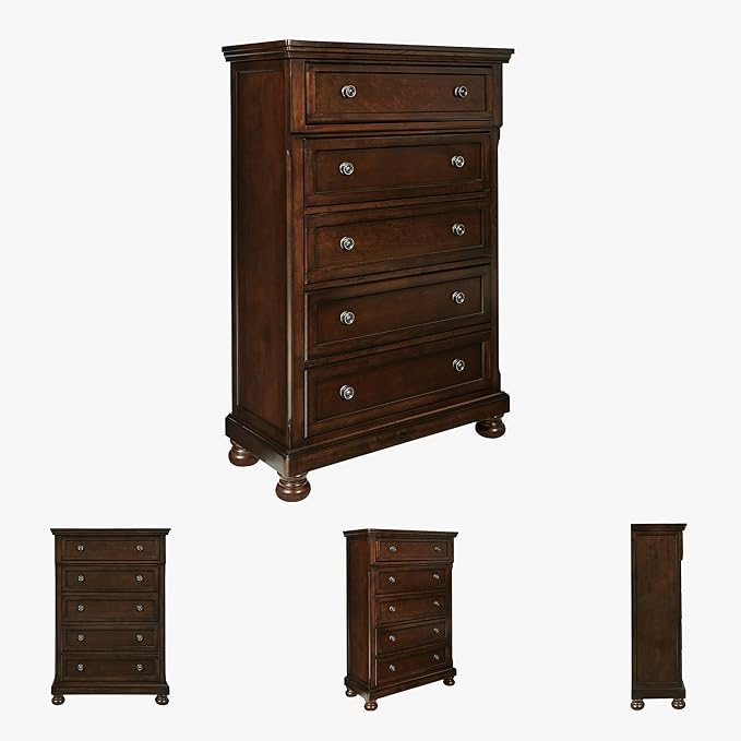 Signature Design by Ashley Porter Traditional 5 Drawer Chest of Drawers, Dark Brown
