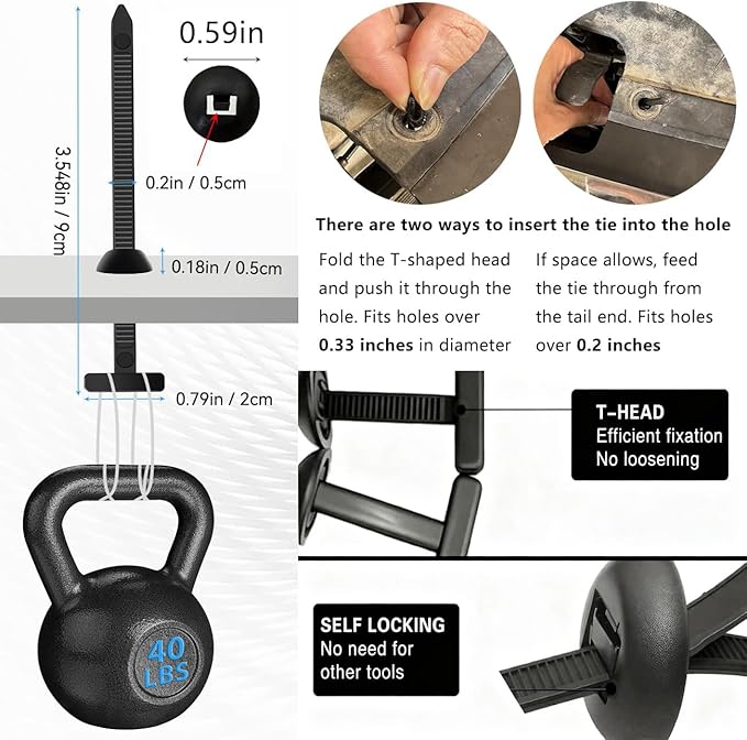 Nylon Universal Cable Tie Buckle,Heavy Duty Black Zip Ties With Pin & Button Design Plastic Cable Ties Tool Fasteners Car Body UV Resistant Zipties for Car Daily Replacement Screw Fixing 50pcs