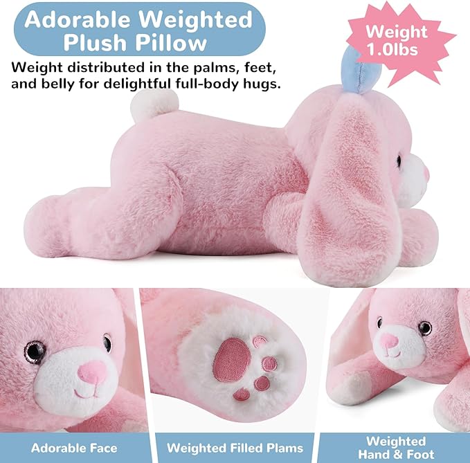 Bunny Weighted Stuffed Animals - 12 Inch 1.0 Pounds Weighted Plushies Rabbit - Small Plush Bunny Stuffed Animals Pillow - Cute Plush Toys Gifts for Kids & Adults
