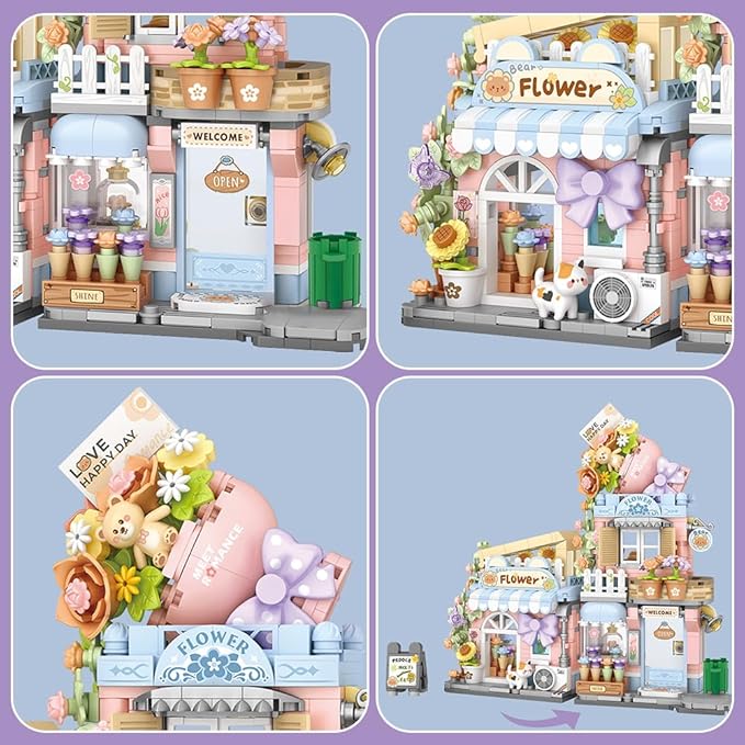 Bear Florist Building Set,Openable Flower Shop 854PCS Building Toy for Boys Girls Age 8+, Mini Brick (Not Compatible with Lego)