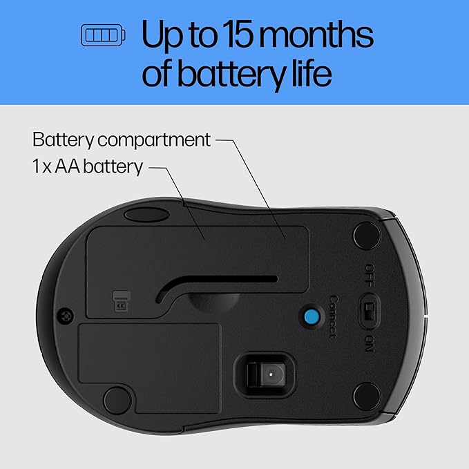 HP X3000 G2 Wireless Mouse - Ambidextrous 3-Button Control, & Scroll Wheel - Multi-Surface Technology, 1600 DPI Optical Sensor - Win, Chrome, Mac OS - Up to 15-Month Battery Life (‎28Y30AA#ABA, Black)