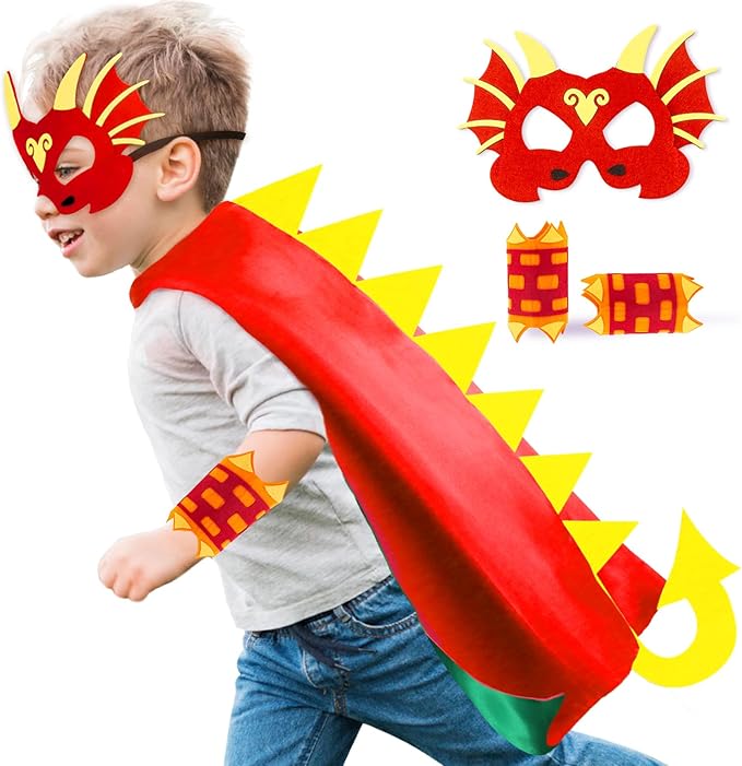 iROLEWIN Dinosaur-Costume for Kids Dragon Cape Mask as Boys Girls Dino Dress-Up Clothes for Play Toys Birthday Party Gifts