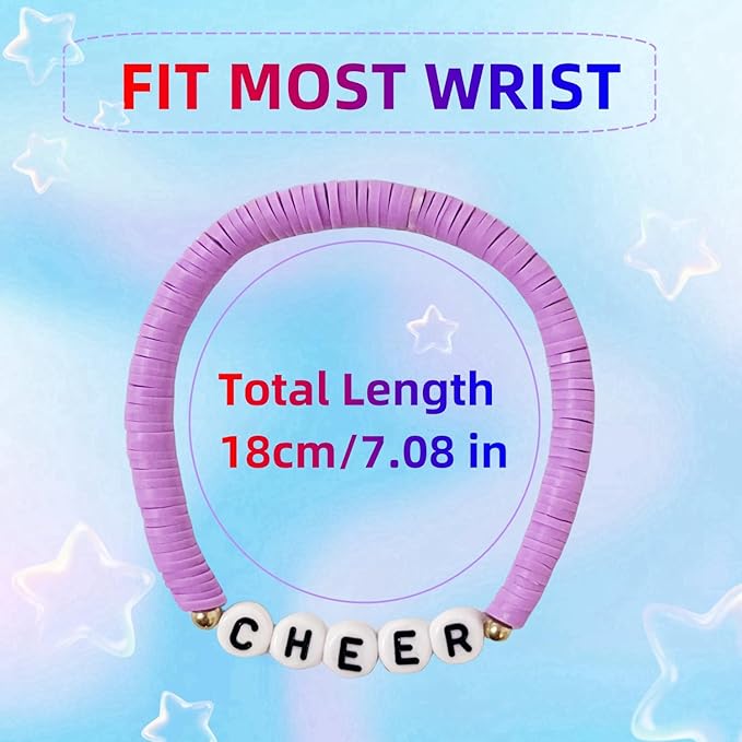 24 Pcs Cheerleader Gifts for Girls Handmade Friendship Bracelets for Teen Girls Stretch Cheer Bracelets Y2k Cheer Stuff Stackable Clay Bead Bracelets Bulk Teens Birthday Christmas Party Favors