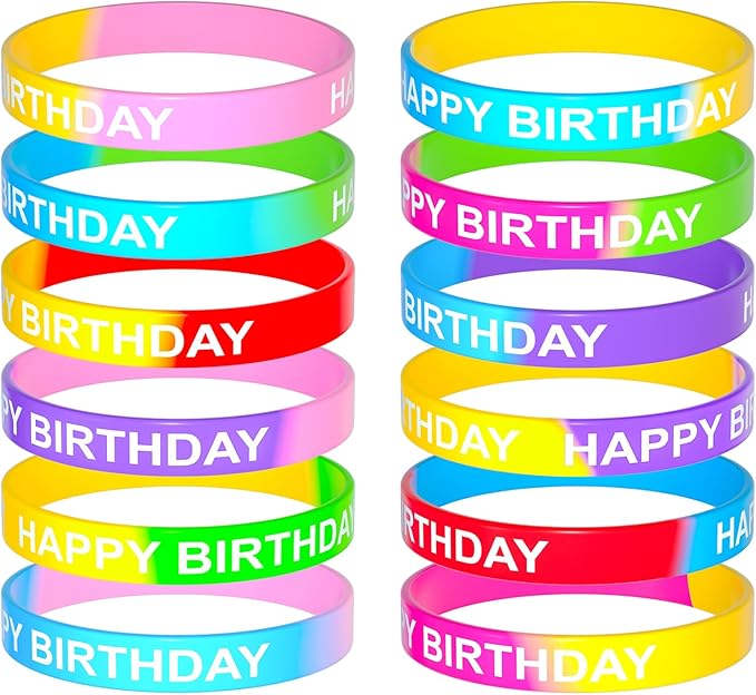 CHRORINE Happy Birthday Rubber Bracelets 12 Styles Silicone Wristbands for Classroom Birthday Party Favors 72 Pieces