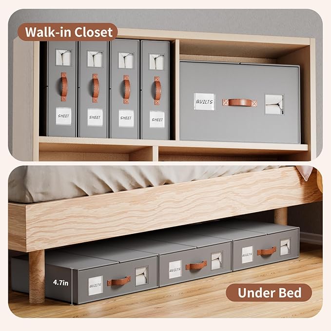 4 Pack Bed Sheet Storage Organizers- Premium Fabric Closet Organizer with Clear View Window, Space-Saving Foldable Design for Queen/King Size Bedsheets, Blankets & Duvet Covers