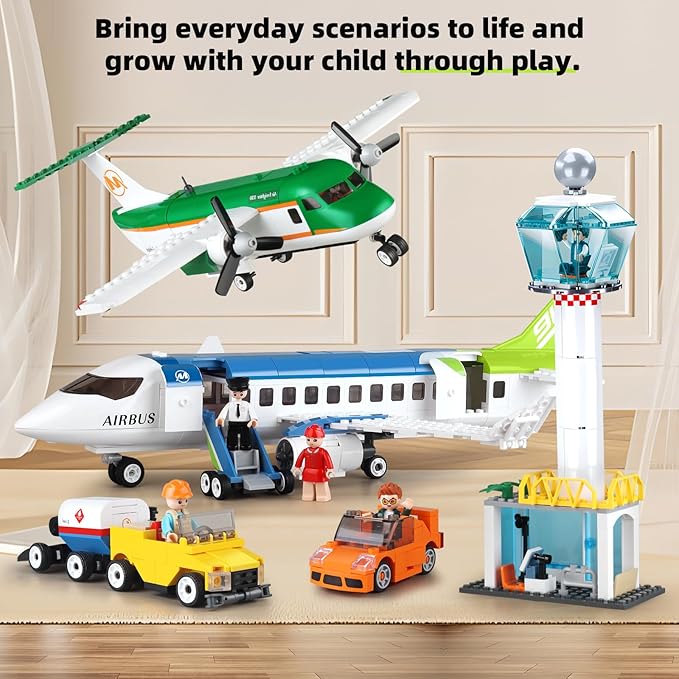 City Passenger Airplane Toy Building Set That Compatible with Lego Airplane Airport Play Set Compatible with Lego Plane with Passenger Airplane and Cargo Planes Gifts for Kids Boys Girls Age 6-12