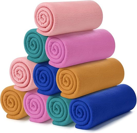 Buryeah 10 Pcs Fleece Blanket Bulk Warm Soft Fleece Blankets Cozy Lightweight Throw Blankets Plush Pet Throw Blanket for Home Bed Sofa Office Wedding Gifts Travel(50" X 60",Pastel Color)