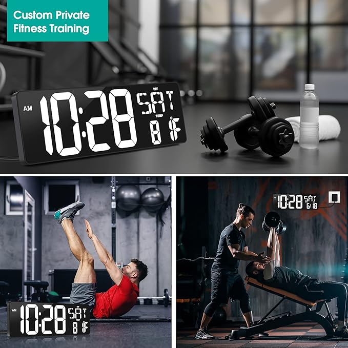 Large Digtal Wall Clock,16.5Inch LED Display Aram Clock with Auto-Dimming,Date,Indoor Temp,UP&Down Timer,12/24H System,Week,for Home Office,Kids, Gym,Classroom,Livingroom. (White)