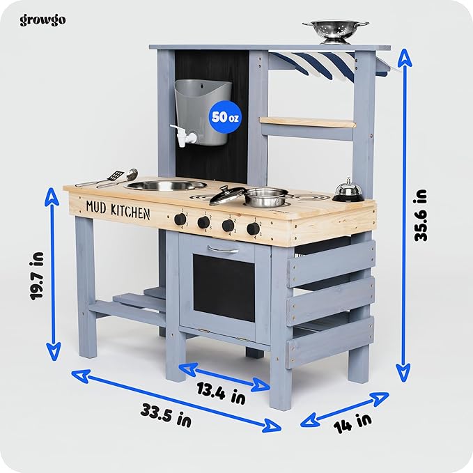 2-in-1 Mud Kitchen for Kids Outdoor with Utensils, Grocery Store Pretend Play - Lemonade Stand and Market Playset for Outdoor Fun - Perfect for Cooking, Role-Playing, and Creative Imagination
