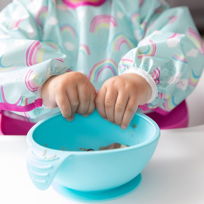 Bumkins Baby Bowl, Silicone Baby Feeding Set with Suction for Baby and Toddler, Includes Spoon and Lid, First Feeding Set, Essential for Baby Led Weaning for Babies 4 Months, Blue