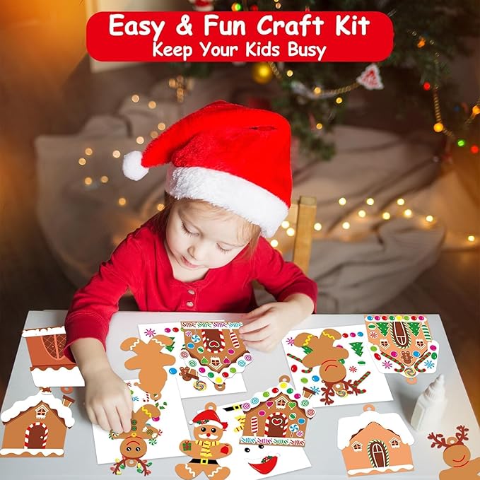 36 Sets Christmas DIY Art Craft Kits Gingerbread Men and House Ornament Art Sets Winter Christmas Stickers Arts and Crafts Bulk for Kids Winter Holiday Xmas Classroom Activities Games Party Decoration