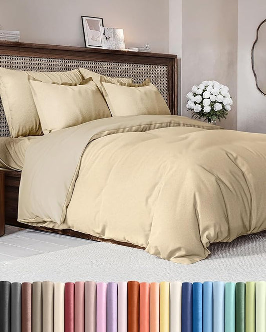 CGK Unlimited Duvet Cover Cal King Size Set - Extra Soft Cal King Size Duvet Cover 104 x 98 with 2 Pillow Shams - Hotel Quality w/Zipper Closures & Ties - Bedding and Bed Linens Set (Heathered Tan)