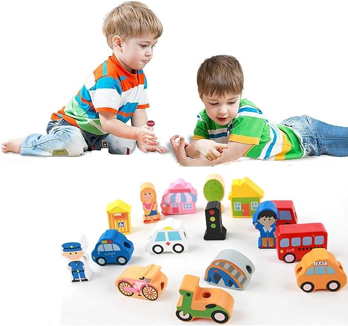 Wooden Educational Toys Wooden Shape Color Sorting Preschool Stacking Blocks Toddler Puzzles Toys Early Childhood Development Toys for Fine Motor Skills Birthday Gifts for Boys and Girls ((16 Pieces))