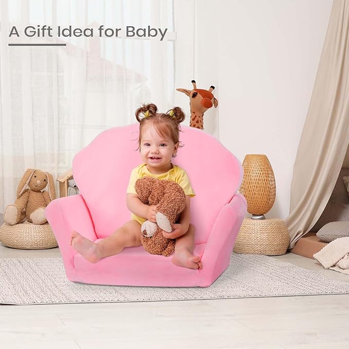 COSYLAND Kids Sofa for Toddler, 2-in-1 Folding and Expandable Soft Chair Bed Toddlers,Convertible Sofa to Lounger Sleeper Chair Bed for Girls and Boys,Pink