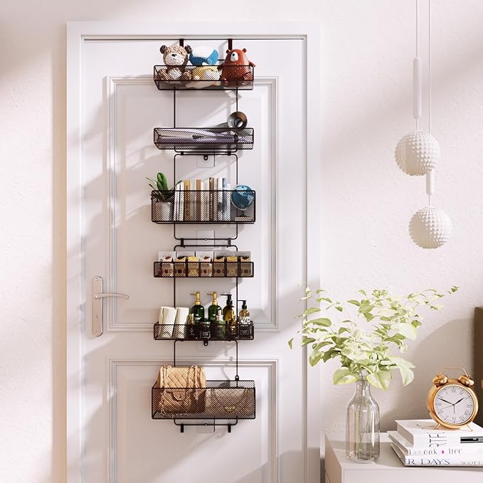 HapiRm Over Door Organizer Storage - Separable Door Organizer Hanging with 6 Metal Large Capacity Baskets for Bathroom Bedroom Kitchen Pantry Closet (Brown)