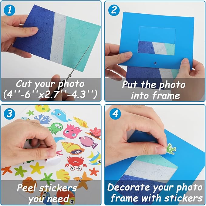 30 Pcs Summer Under The Sea Craft Kits for Kids Preschool Ocean Animal DIY Picture Frame Crafts Kindergarten Back to School Activities Game Classroom Bulletin Board Decorations