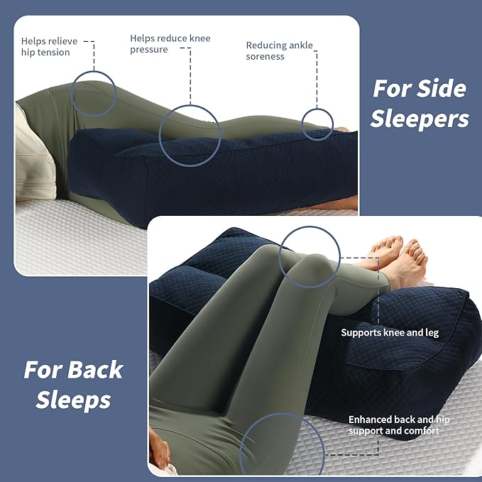 HOMBYS Shredded Memory Foam Knee Pillow for Side Sleepers, 5.5" Height Pillow Between Legs for Aligns Spine & Relieves Pressure Hip & Leg Elevation, Supportive Pillow for Pregnancy, Sciatica,Navy Blue