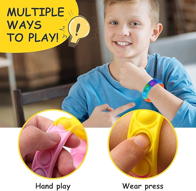 80 Pcs Random Pop Fidget Toy Fidget Bracelet, Wearable Push Poping Bubble Sensory Toys Stress Relief Finger Press Silicone Wristband for Kids and Adults ADHD ADD Autism Anxiety