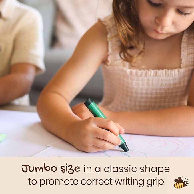 Honeysticks Jumbo Crayons (24 Pack) - 100% Pure Beeswax, Non-Toxic, Unbreakable, Eco-Friendly Crayons for Kids 2-8