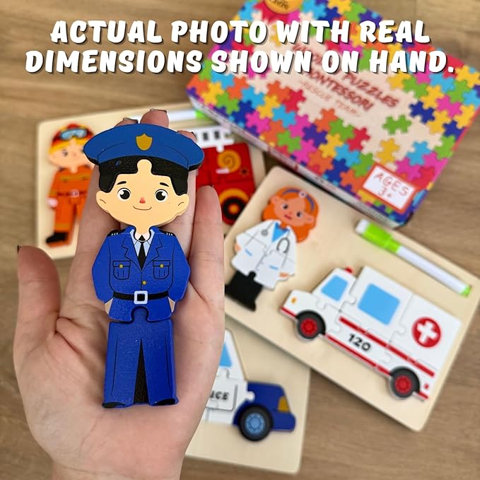 MASTER LEON - Wooden Toddler Puzzles 3-5 - Montessori Wooden Jigsaw Puzzle - Learning Educational Toy - Toddler Puzzle Vehicle Ages 3-4-5 Year Old - 3 Pack