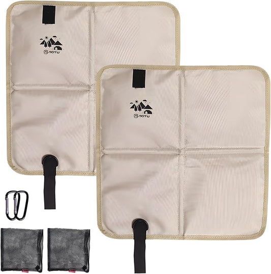 LynsaTac 2 Pack Waterproof Seat Cushion, Portable Folding Oxford Mat for Camping Hiking Fishing - Moisture Proof Picnic Pad with D Clip & Net Bag (Khaki, 2 PC)