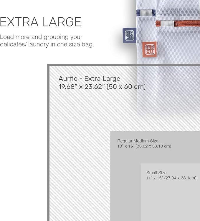 Mesh Laundry Bags for Delicates – 2 XLarge Durable Net with Anti Rust Zipper, Hanging Loop-Garment Safe Wash Bags and Organizer for Washing Machine, Lingerie, Jacket, Bra, Shoes, Sweater, Travel.