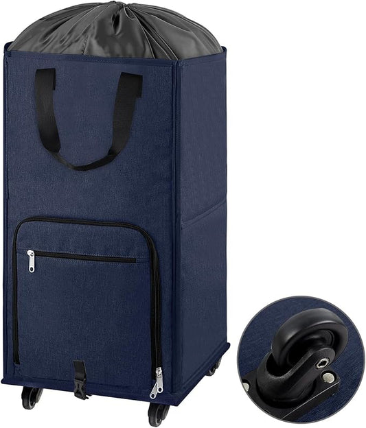 Bukere Large Rolling Laundry Basket, Laundry Hamper with Wheels, 4 Casters and 2 Handles, Collapsible Freestanding Wheeled Laundry Bag for Clothes, Apartment, College